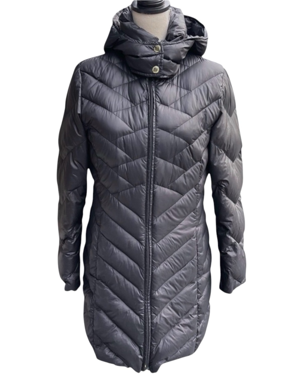 Ellen Tracy Black Quilted Lightweight Packable Hooded Down Parka Jacket (M)